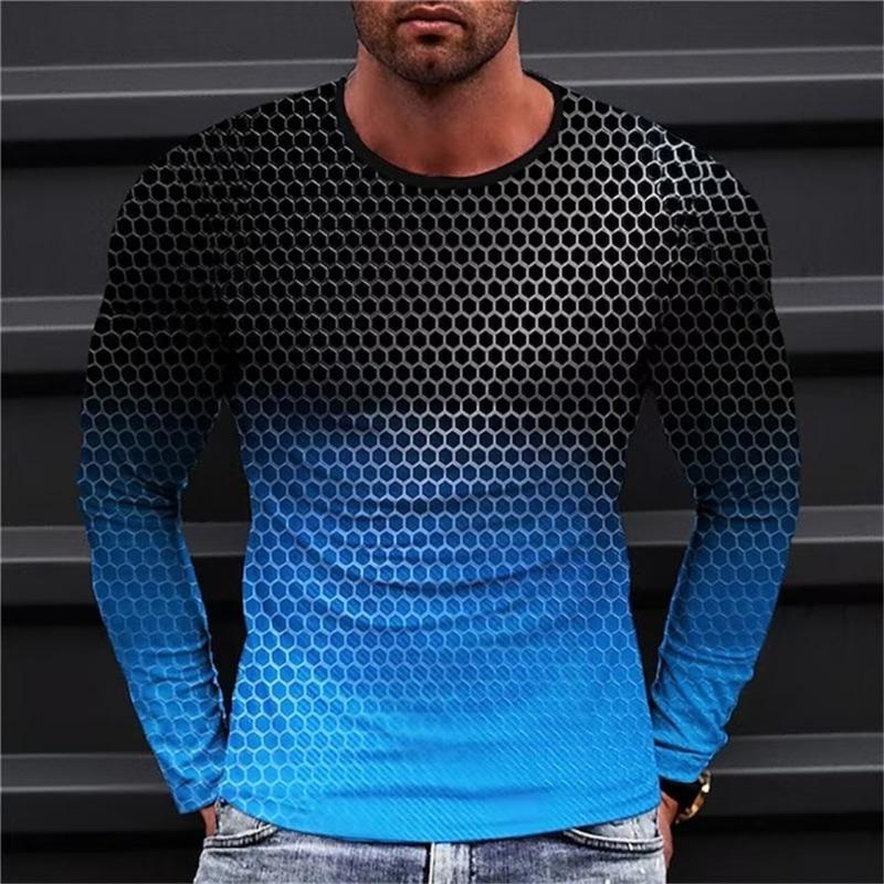 Long Sleeved Round Neck T Shirt Spring/Autumn Color Block Striped Retro Men's 3D Printed T-shirt Pattern Outdoor Daily Vacation