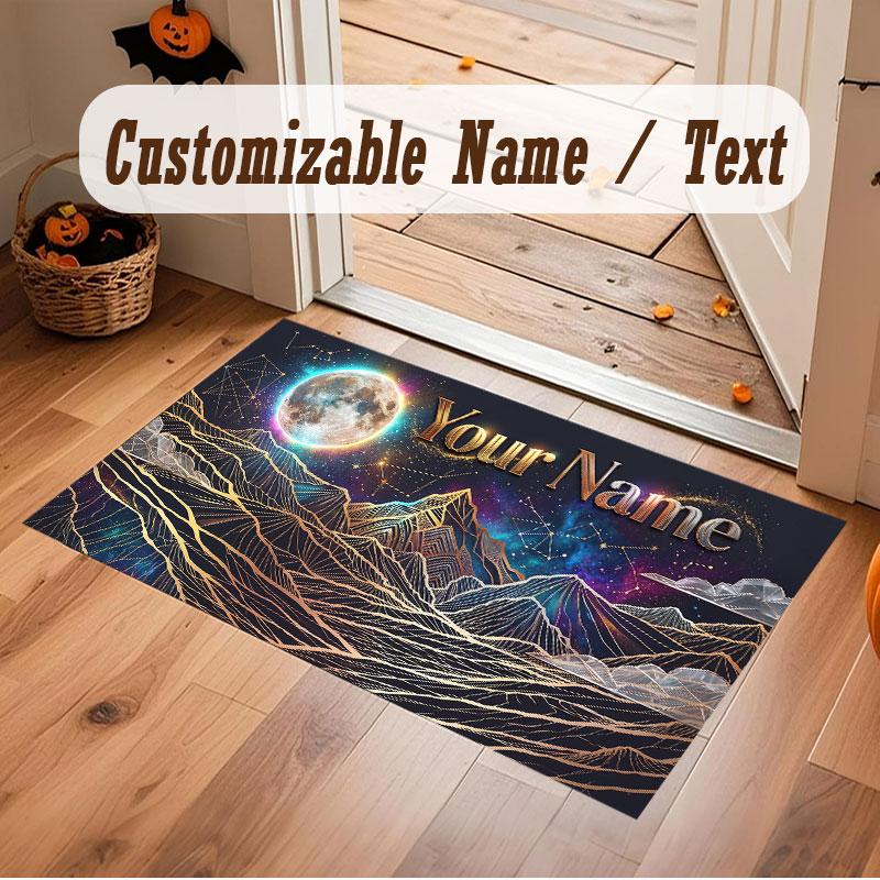 Space Cosmic Theme Crystal Velvet Floor Rug Personalized Custom Name Text Warm Carpet Home Decoration