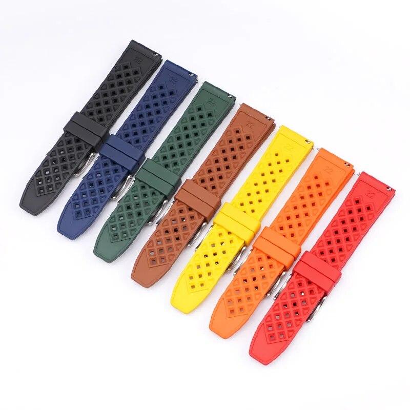 Fluorogumový řemínek FKM Pásek Rychloupínací Nerezová přezka Sportovní Vodotěsné Muži Ženy Vyměňte opasek k hodinkám 18/20/22/24 mm