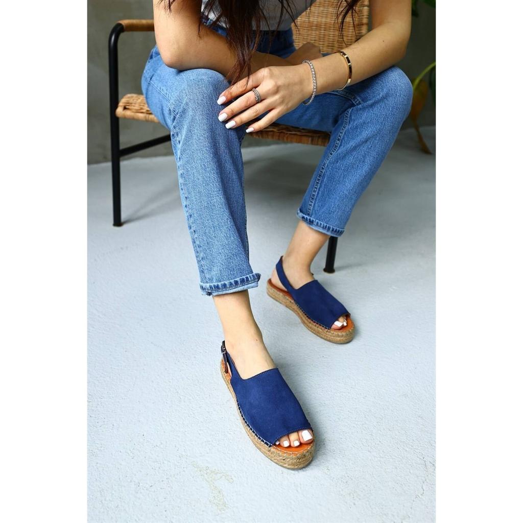 Women's Arya Jeans Blue Suede Genuine Leather Espadrilles Sandals Casual Quality Style Sandals