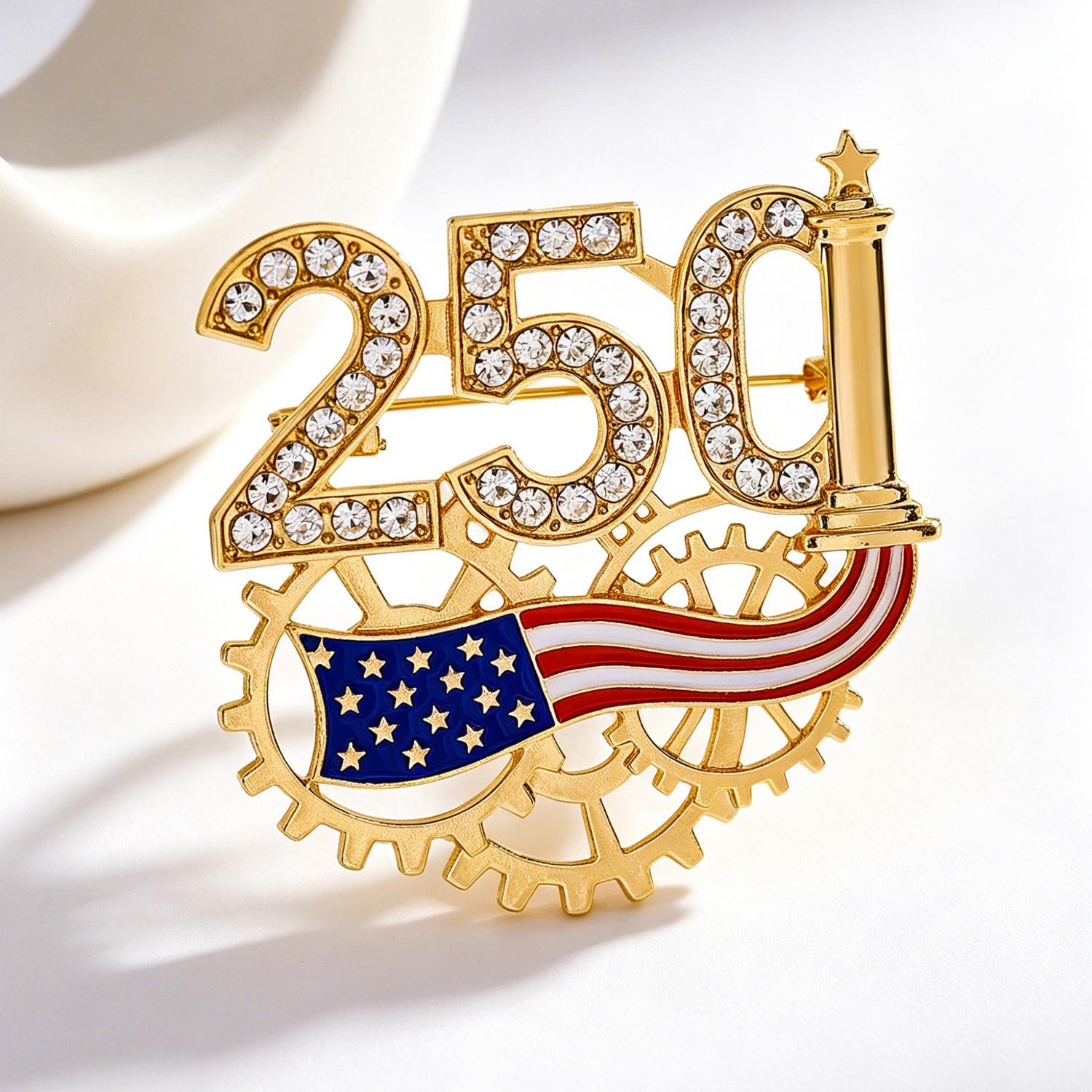 250th Anniversary American Flag Rhinestone Brooch, Patriotic Gear & Statue of Liberty Pin