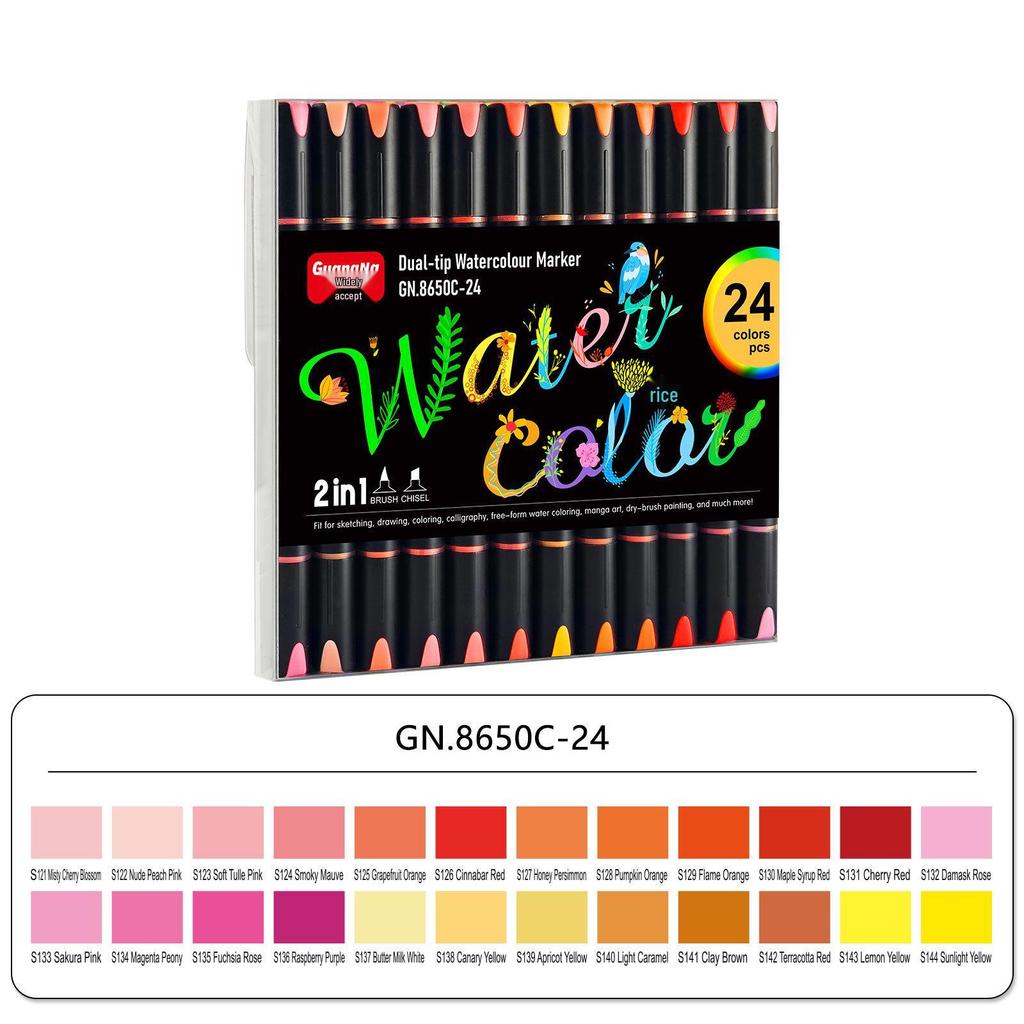 Wide Range 8650 Double-Ended Soft Oblique Tip Waterproof Watercolor Markers for Art Students and Graffiti.