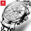 OLEVS Mens Watches Top Brand Luxury Moon Phase 24 Hour Chronograph Quartz Watch Stainless Steel Waterproof Sport Wristwatches