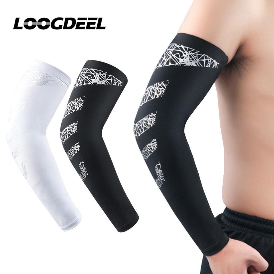 Loogdeel Sports Arm Sleeve Silicone Anti Slip High Elastic Compression Sun Protection for Basketball Tennis Fitness