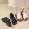 Fashion 2025Women'S Leather Upper Plus Size Sandals Open Toe Roman Thick Sole Flat Sandals Hollow Breathable Comfort