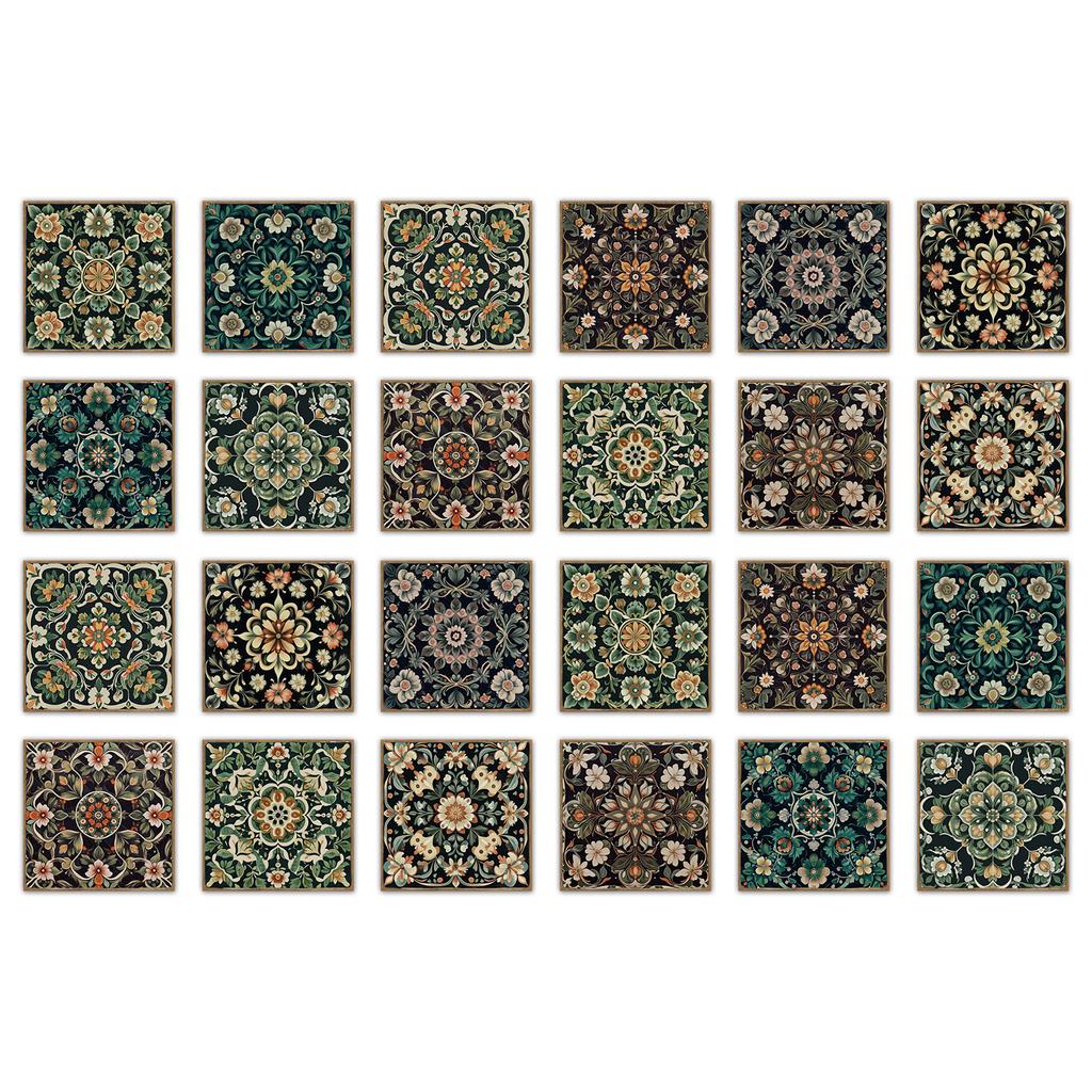 24 Pcs European Style Tile Wall Self-Adhesive Sticker Kitchen Bathroom Decorative Tile Stickers Glossy Crystal Wall Decals