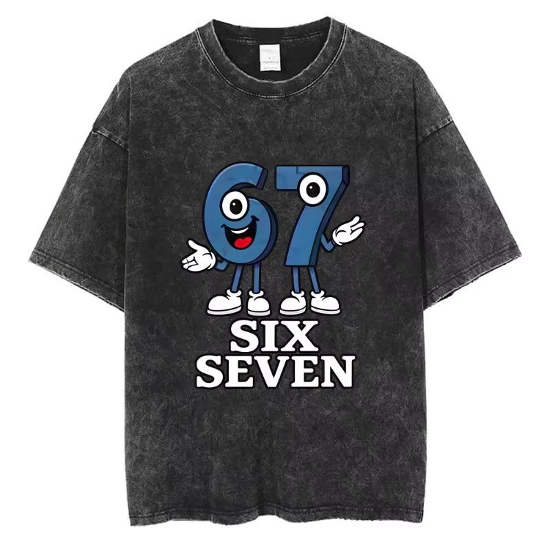 Funny Italian Brainrot Six Seven 67 Number Washed T-shirt Bruh Steal A Bratnrot T Shirts Men's Women's Casual Oversized Tshirt