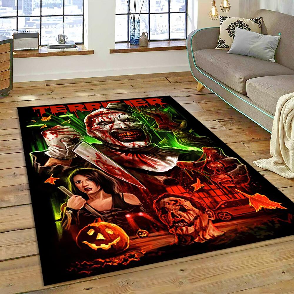 3D Terrifier 3 Horror Clown Movie Cartoon Carpet Rug for Bedroom Living Room Home Sofa Decoration,kids Play Decor Floor Mat Gift