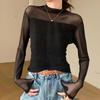 Shop   Women S Sheer Mock Neck Inner Long Sleeve T ShirT wdmS wSh TS14530745