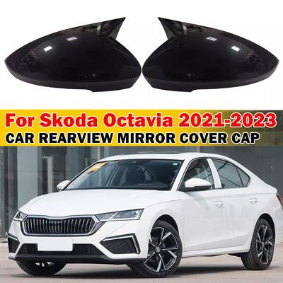 For Skoda Octavia 2021-2023 Car Rearview Side Mirror Cover Wing Cap Exterior Sticker Door Rear View Case Trim Carbon Fiber Look