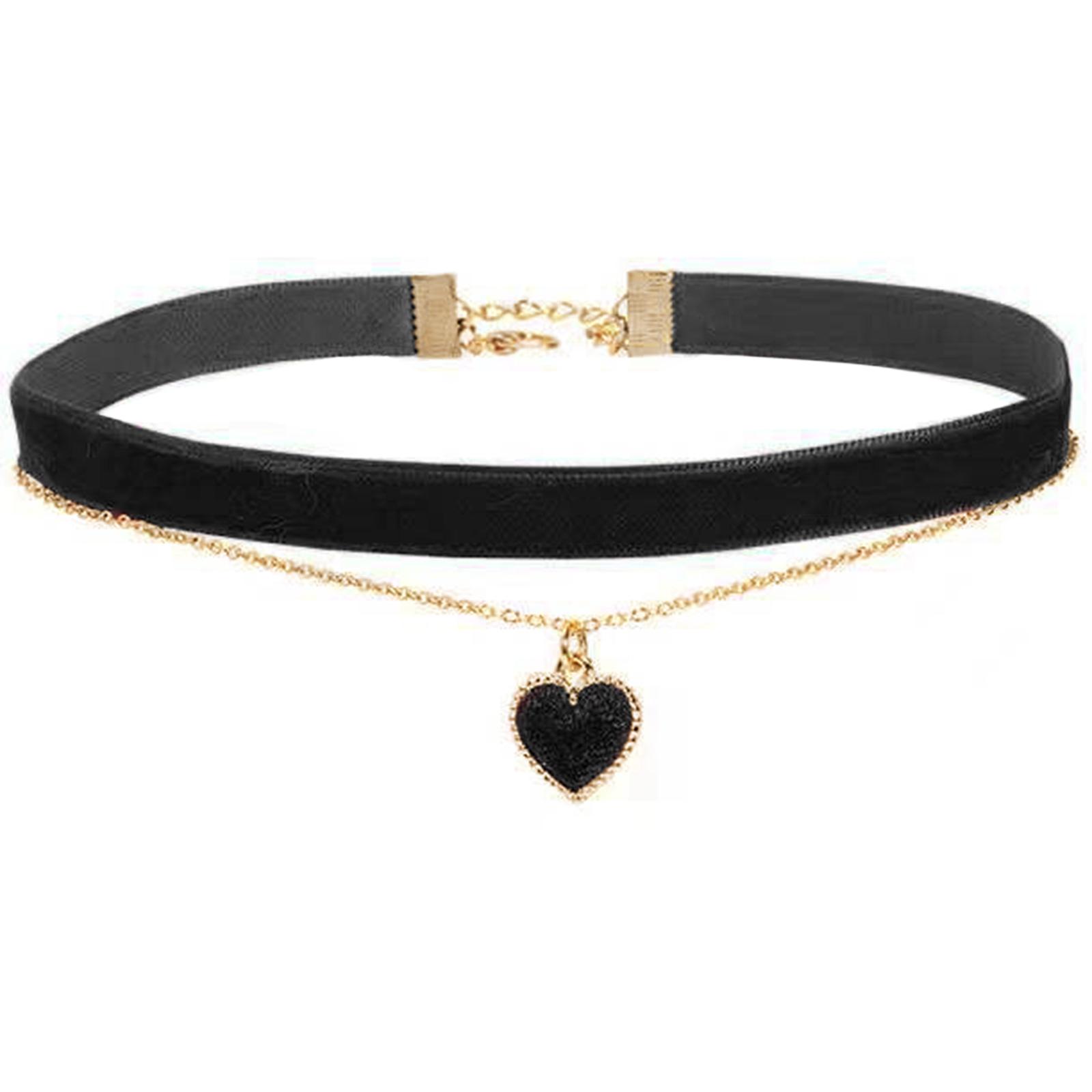 

Heart Pendant Choker Collar Novelty Double Layer Necklace Adjustable Clavicle Chain Sexy Short Chain Jewelry Charms