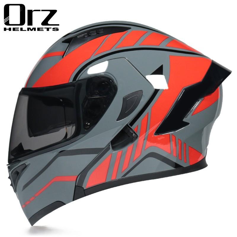 Full Face Motorcycle Helmet With Visor Flip-Up Men Women Adult ABS Safety Winter Riding Gear Gray Black