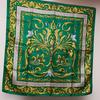 Used Large Silk Scarf Decorative Pattern Gold Green VINTAGE Celine