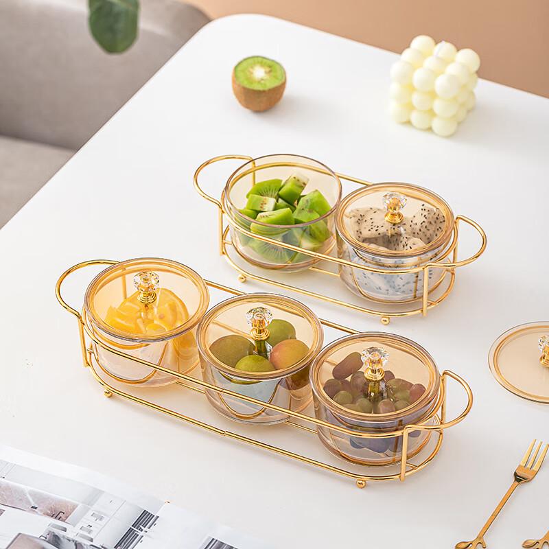 Light Luxury Glass Snack and Candy Dish with Gold Tray and Lid