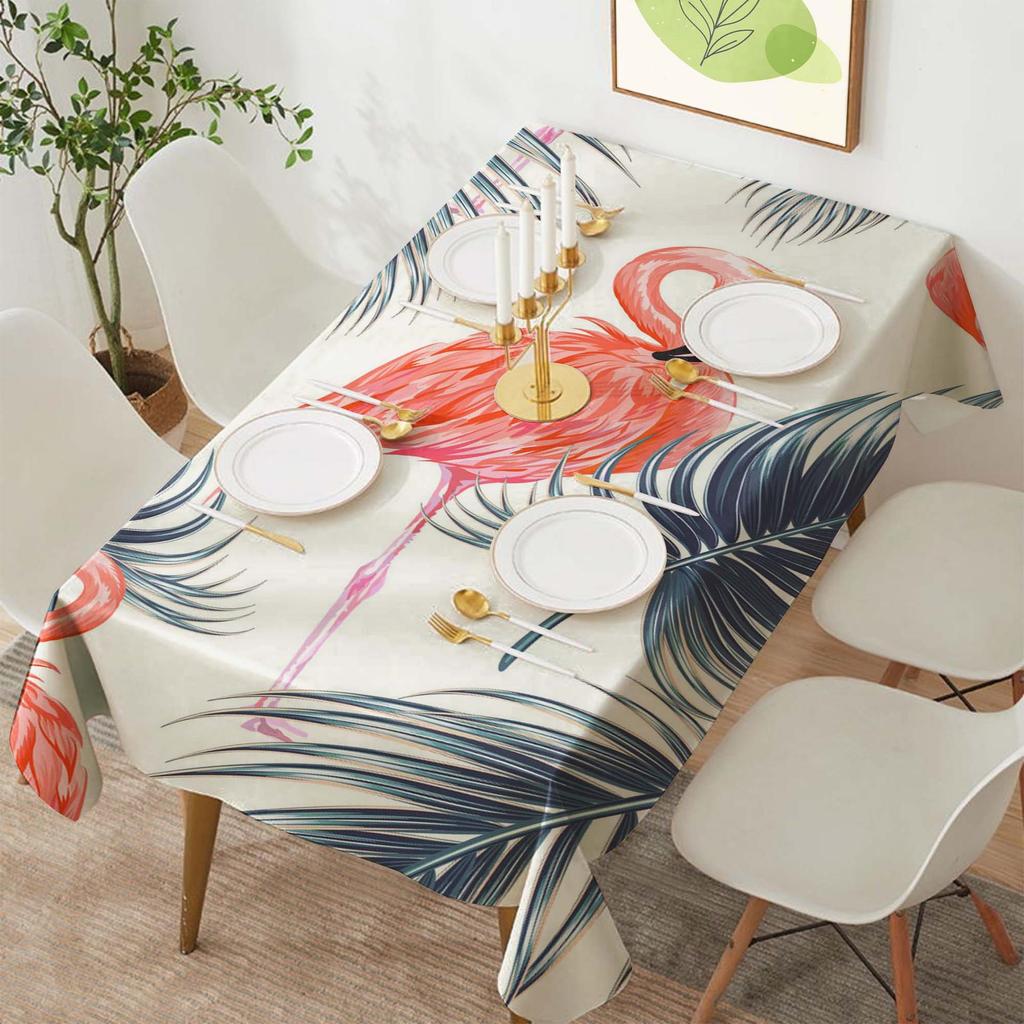 Tropical Flamingo Polyester Rectangular Tablecloth for Parties and Dining
