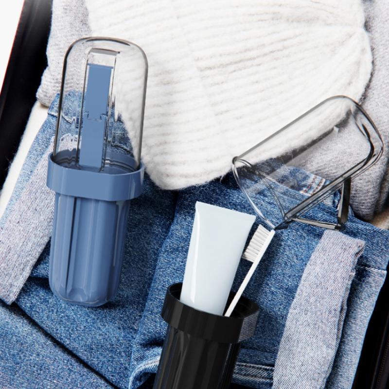 Portable 3 In 1 Toothbrush Storage Case High-Capacity Design Toothbrush Rack Mouthwash Cup Dustproof Holder