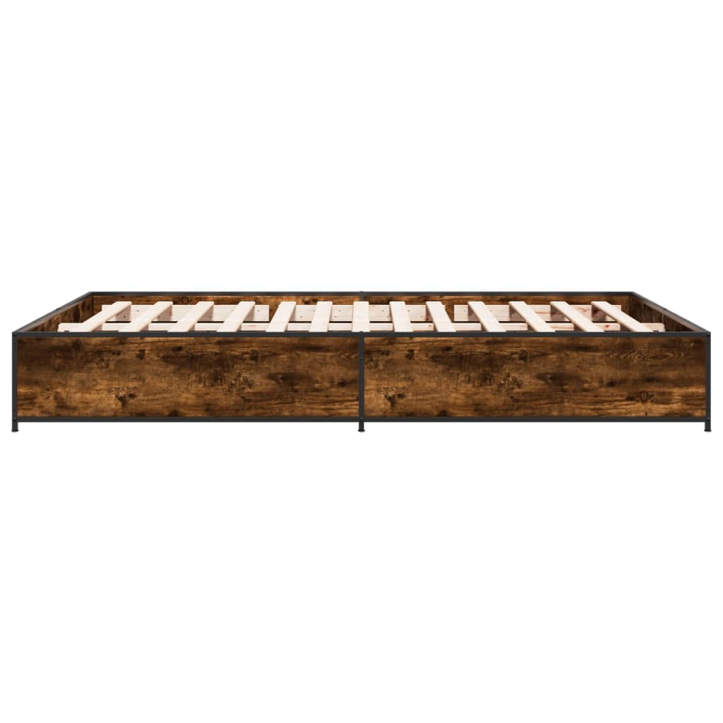 Bed Frame Smoked Oak 140 x 200 cm Wood Based Panel and Metal