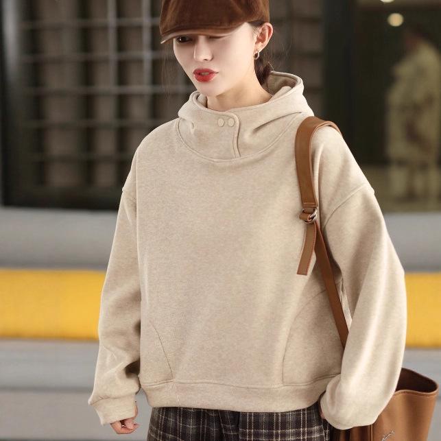 2025 Women's Winter Fleece-Lined Cashmere Cotton Hooded Knit Sweatshirt - Warm Casual Pullover