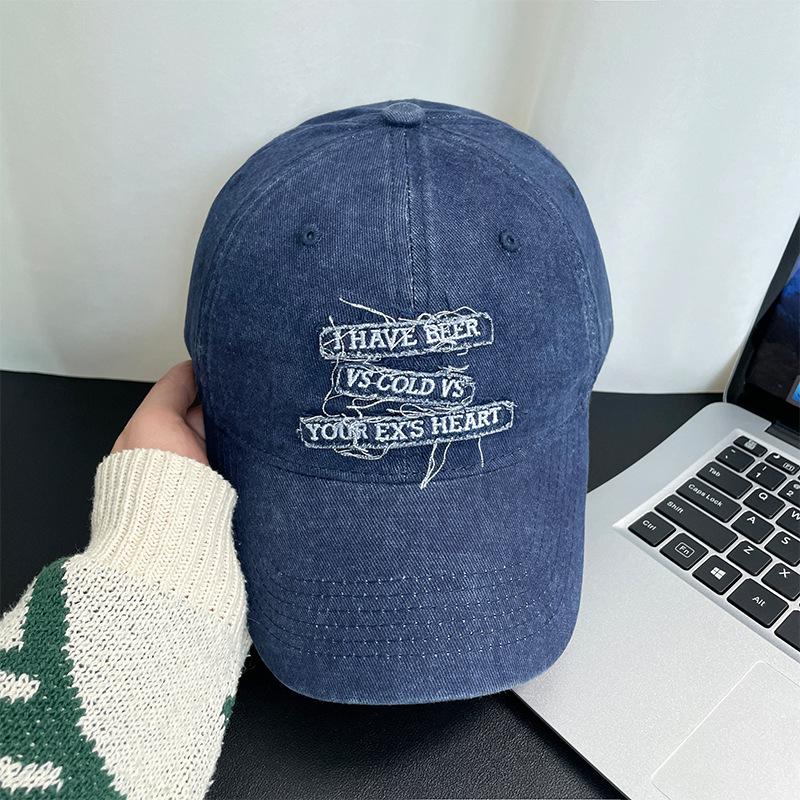 Retro baseball cap women's spring and summer old big head circumference washed face small versatile letter embroidered cap