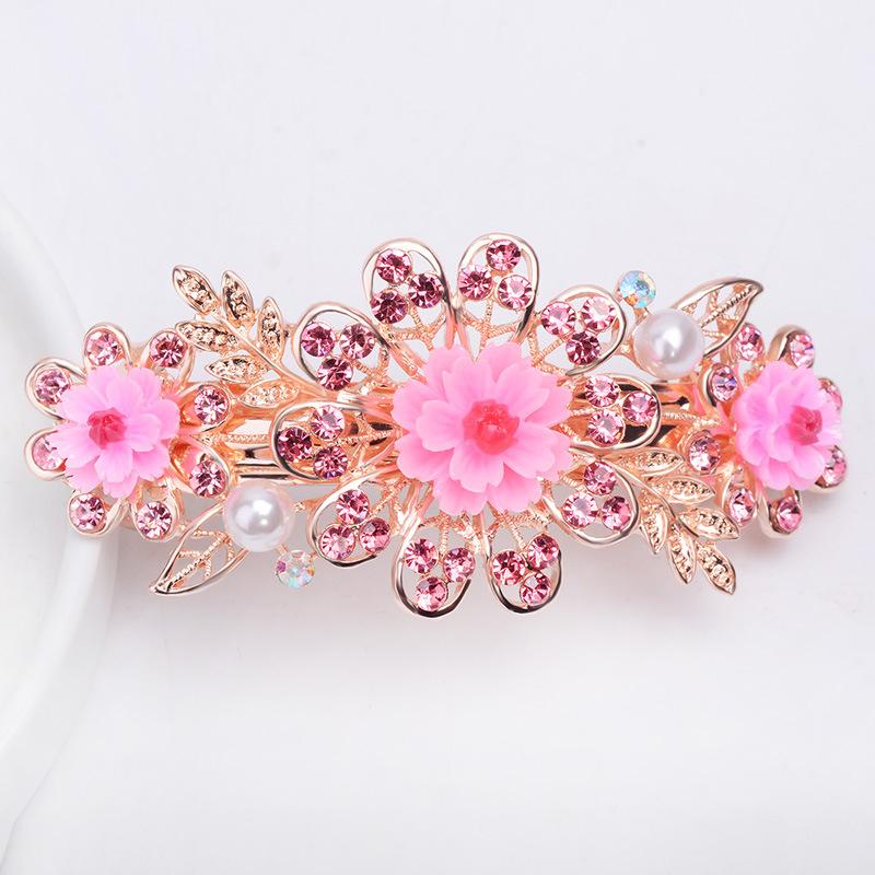 Clip de Primavera de Circonita Blanca Flor de Pedrería Brillante Clip Superior Clip Horizontal Elegante Adorno para el Cabello de Moda para Madres