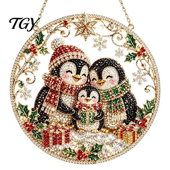 Textured Bead Art Kit Christmas Faux Diamond Ornament Kit, Santa Angel Sun Catcher DIY Acrylic Stress Free Creative Hobby Round Board, 3D Craft