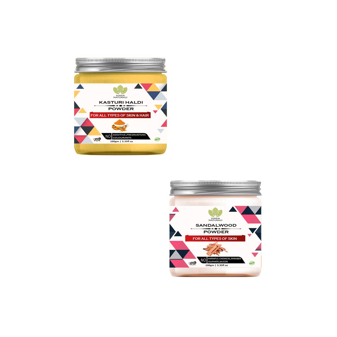 

Haria Naturals 100% Pure & Naturals Kasturi Haldi Powder 100gms & Sandalwood Powder 100gms Face Pack (Pack Of 2) 200gms