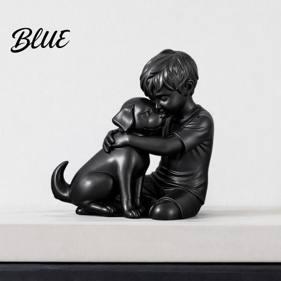 Gemütliche Wohnzimmerdekoration 3D-gedruckte Welpen- und Jungenstatue Hund & Besitzer Skulptur Heilende Hunde Statue Umarmende Figur Dekoration Hausdekoration Ornament