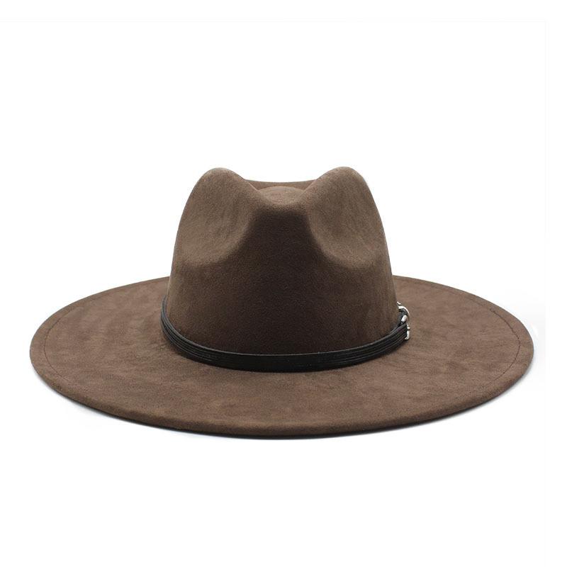 Traditional Ethnic Style Fedora Hat With Suede Fabric And Wide Brim For Winter Wear