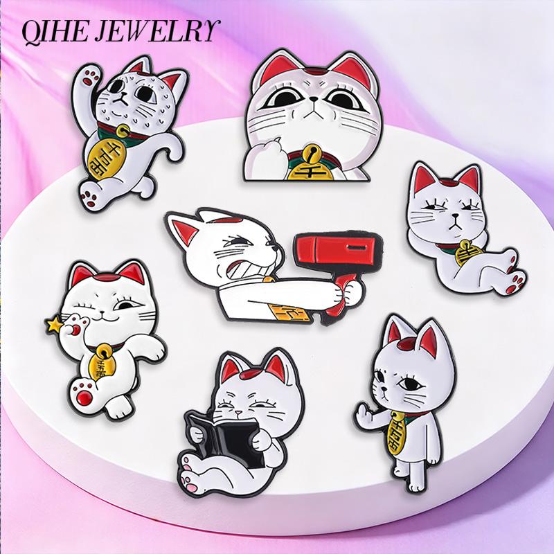 Xiaomi Anime Turbo Granny Cat Collection Enamel Pin Lucky Cat Reading Fierce Cat Holding A Red Hair Dryer Brooch Bag Badge Jewelry Gift