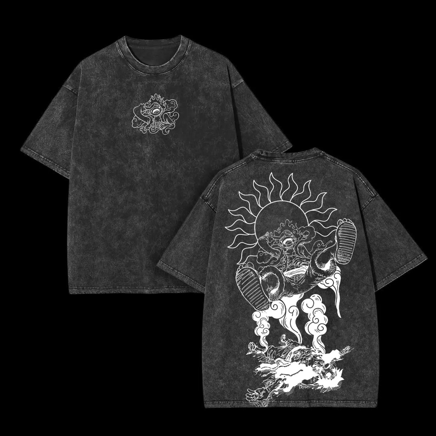 

Аниме ONE PIECE Ника Луффи Гир 5 Харадзюку Ретро Хлопковая Выстиранная Футболка Мужская Уличная Одежда Оверсайз Женский Топ с Короткими Рукавами S