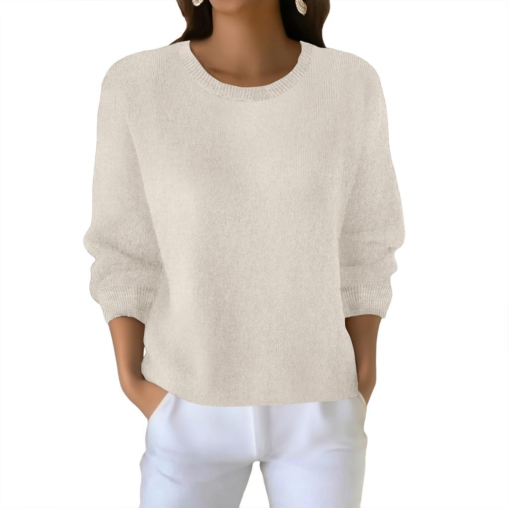 Women's Fashionable Casual Knitted Top Loose-Fit Solid-Colour Long-Sleeved Jumper