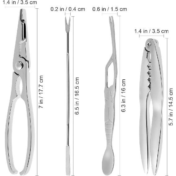 Angoily 6 PCS Crab Crackers and Tools Set Stainless Steel Seafood Tools, 2 Crab Leg Cracker, 2 Lobster Shellers, 2 Crab Leg Forks Storage Case,
