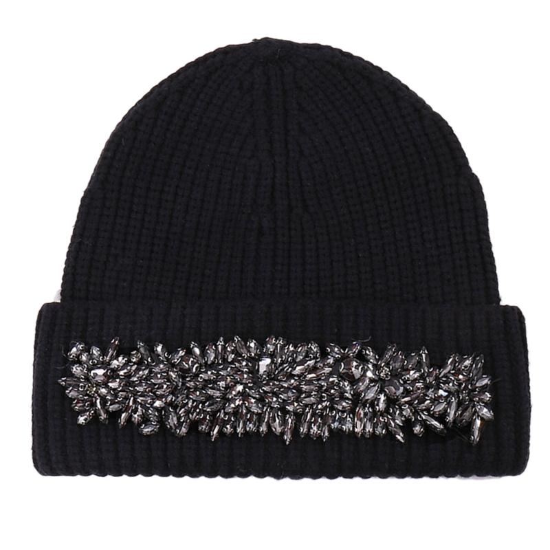 

Fashion Shiny for Rhinestone Knitted Hat Beanie Hat Woolen Hat for Morning Worko чорний