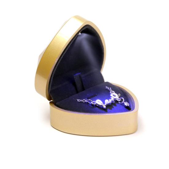 Heart LED Light Engagement Ring Bracelet Holder Jewelry Display Box Storage Case