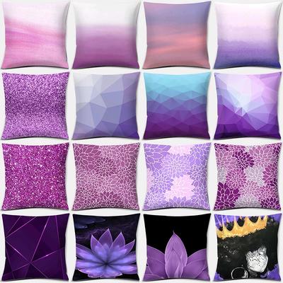 Purple Geometric Flower Text Printing Series Pattern Pillowcase Square  Home Office Decoration