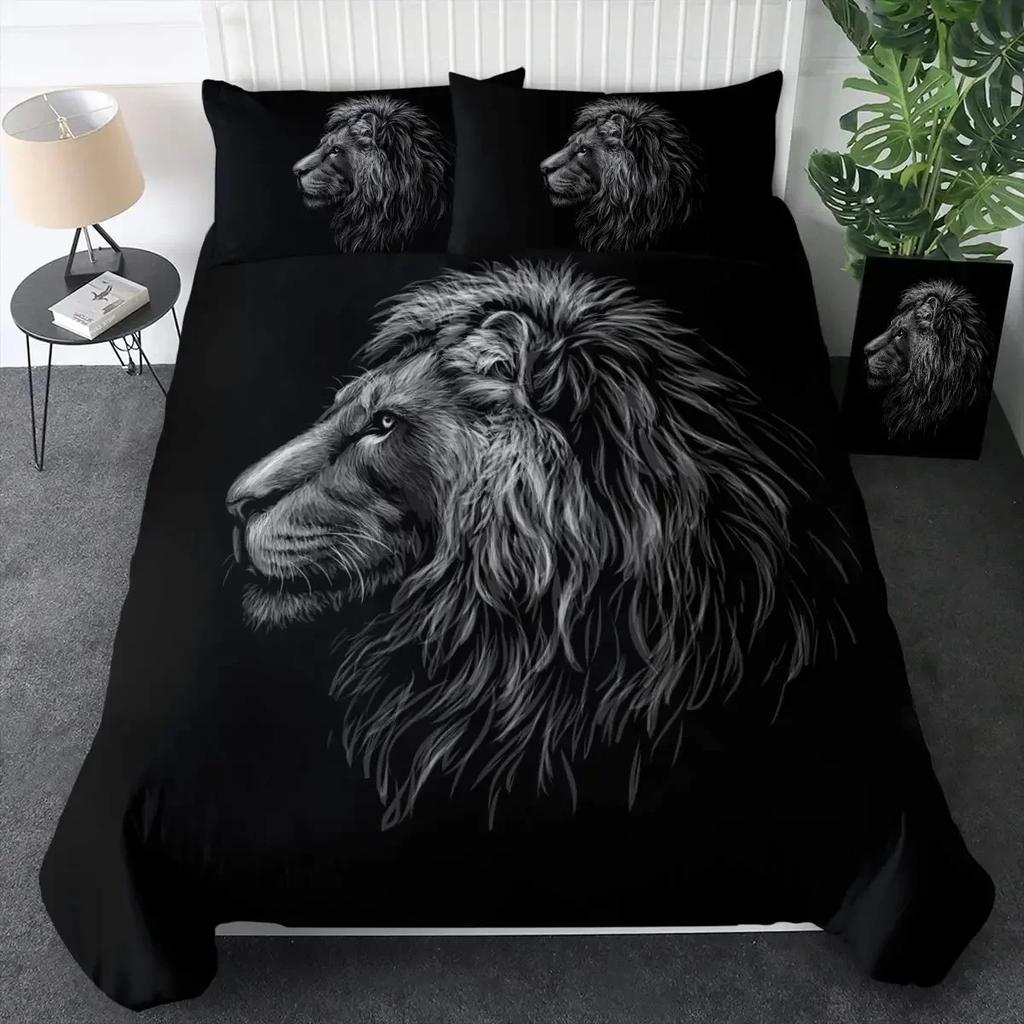 Lion Rose Animal Floral Nature Theme Comfortable Duvet Quilt Cover Pillowcase Bedding Set Children Bedroom Decoration Home