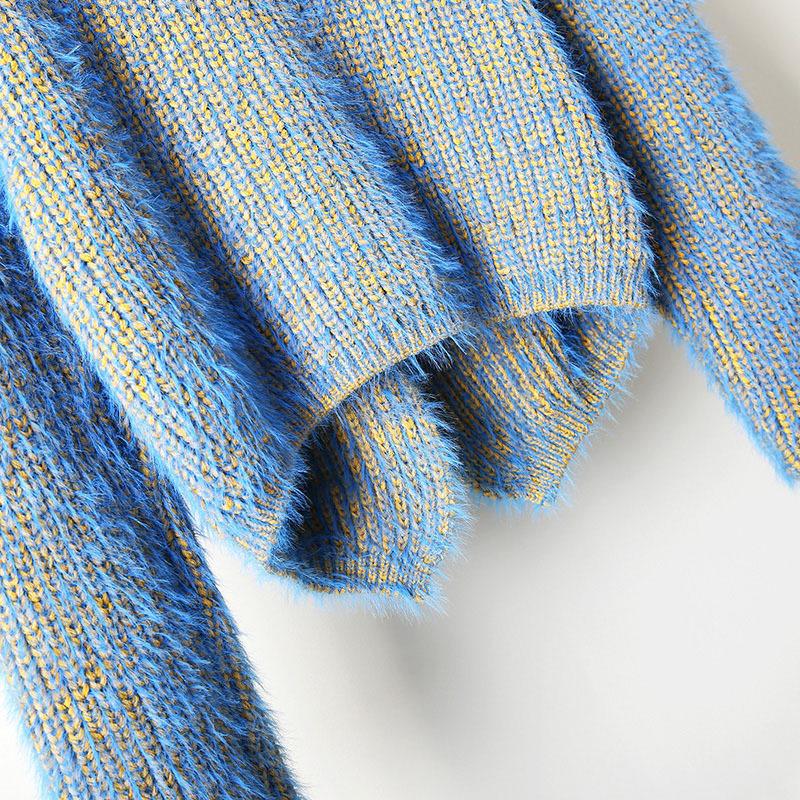 Autumn and Winter Pullover Sweater for Women Loose and Fashionable Thick Blue Knit Sweater for Women