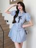 Women's College-Style Puff Sleeve Shirt Dress - Summer 2026 Petite Short Skirt Suit