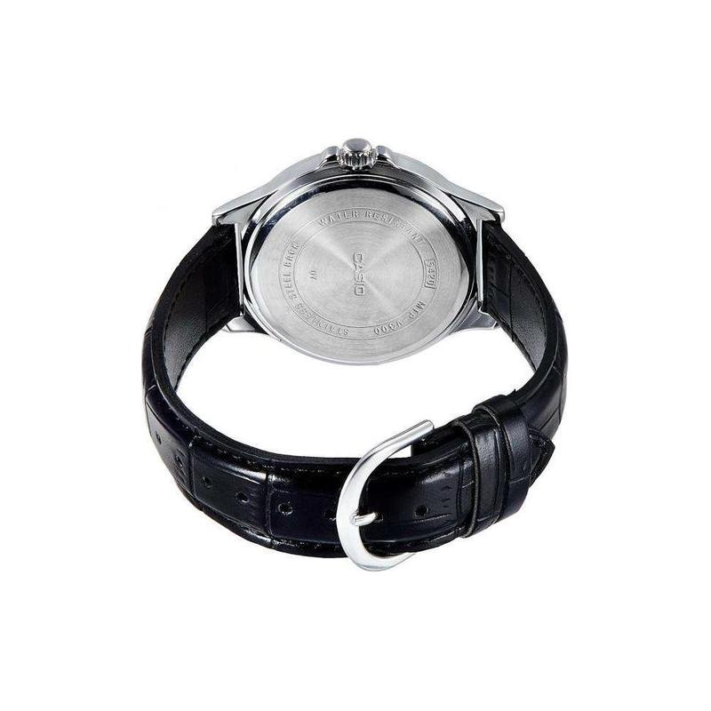 Casio STANDARD Series Fashionable Business Retro Classic Three Eyes Six Pins Black Dial Waterproof Quartz Movement Genuine Leather Strap MTP-V300L-1A