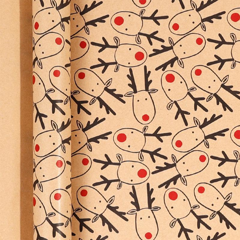 Christmas Gift Wrapping Paper Kawaii Cute Reindeer Wrapping Paper Kraft Paper Xmas Party Favors Decoration Handmade Gifts