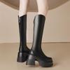 2025 Autumn New Small High Heel Boots Women's Thick Sole Thick Heel Solid Color High Tube Heightening Boots Knight Boots