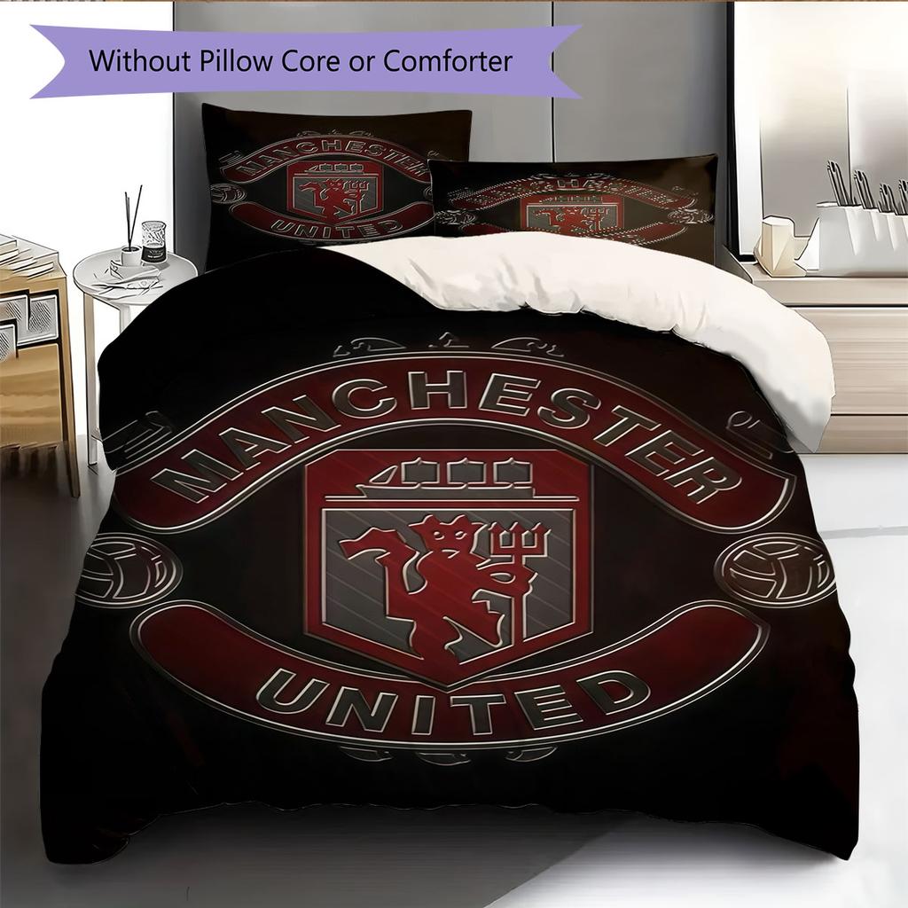 Cool MUFC Prints Bedding Quilt Set Quilt Cover Pillowcase Home Decoration Birthday Gift (1 * duvet cover + 2 * pillowcase, without core)