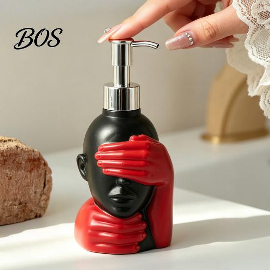 Badezimmer Seifenspender 200ml Flasche, Sanfte Schaumbildung Künstlerisches Schwarz-Rot Design Spender Große Kapazität für Dekoration