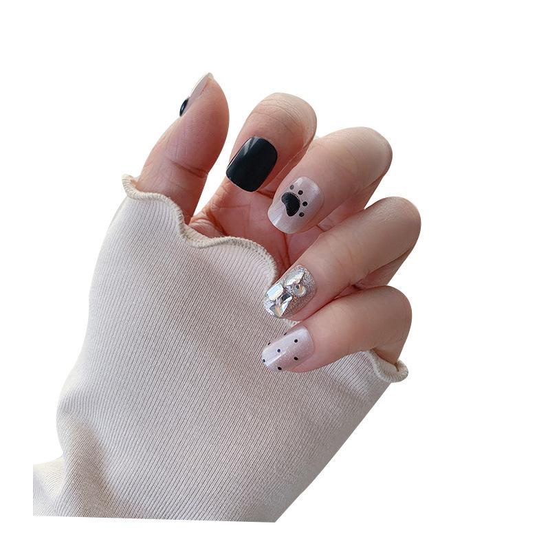 2026 Student Cute Puppy Detachable Handmade Short White Nail Tips