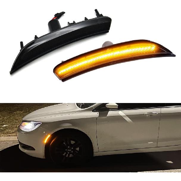 For 2015 2016 2017 Chrysler 200 Front Bumper side Marker Light White Led Smoked Lens 68206449A 68206450A