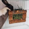 Rabbit Natural Wooden Grass Shelf 304 Stainless Steel Net Hay Dispenser Hanging Hay Feeder For  Guinea Pig