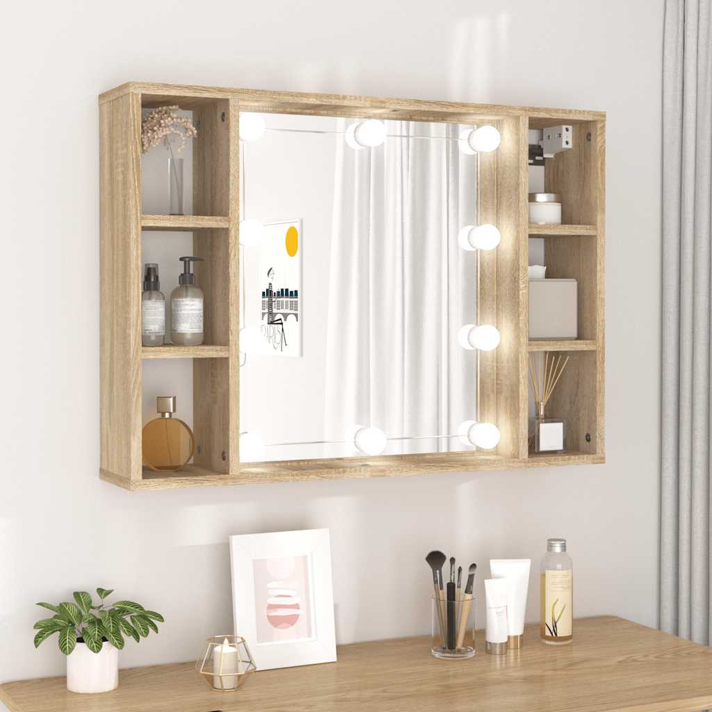 Mirror Cabinet with LED Lighting Sonoma Oak Finish 76 X 15 X 55 Cm