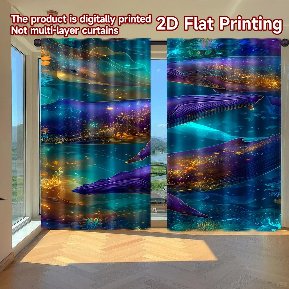 

2D FLAT PRINTING 2pcs Curtains (Without Rod) Galactic Whales in Ocean Ramadan Festival Fashion Curtains Versatile Polyester 100*130 Grommet Top 1pcs