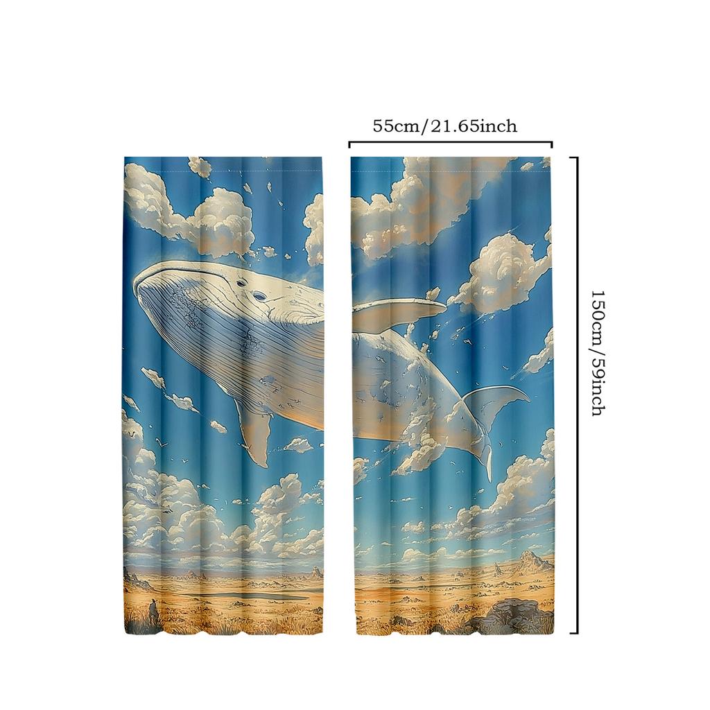 2pcs Classic Style Sky Whale Fantasy Blackout Drapes   Polyester Animal Clouds Curtains for Living Room