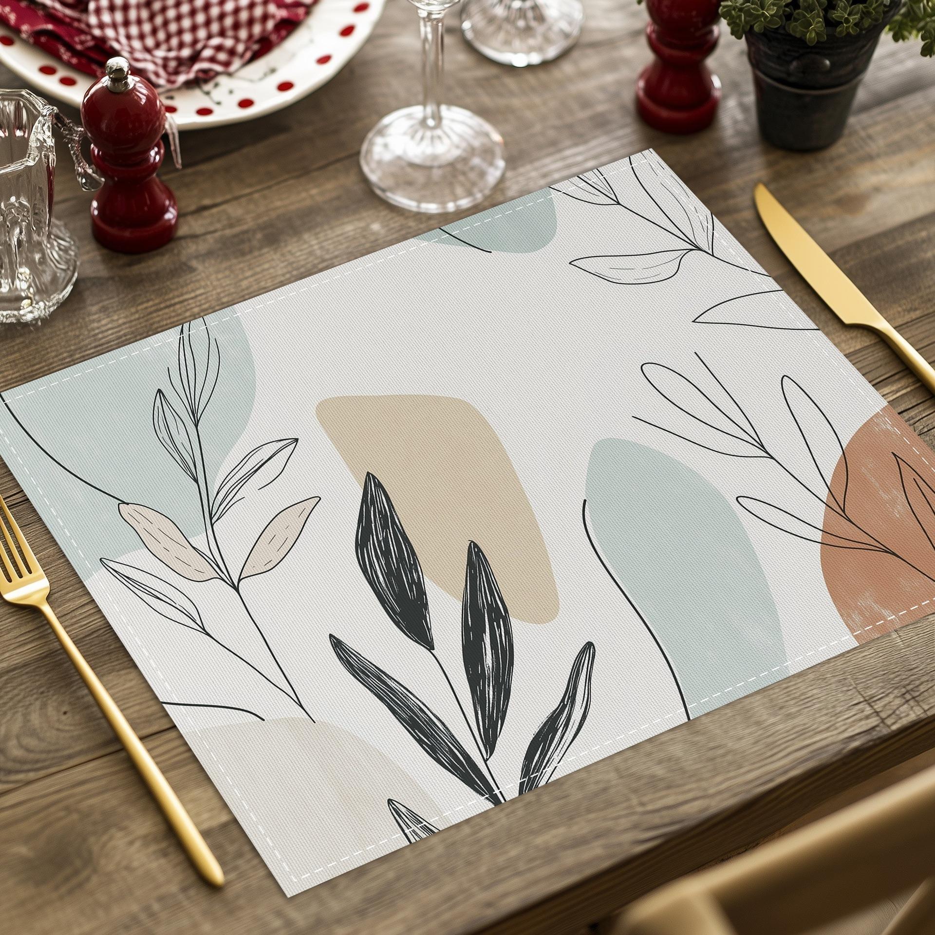 4/6/8PcsModern Geometric Leaves Placemats Linen Table Mats Heat Insulation Stain-Resistant  Placemats for Home Dining Decoration 4Pcs-30X45cm(12X18in